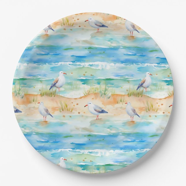Coastal Sandpiper Shoreline Pattern (1) Paper Plates (Front)