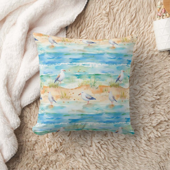 Coastal Sandpiper Shoreline Pattern (1) Throw Pillow (Blanket)