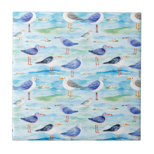 Coastal Sandpiper Shoreline Pattern (3) Ceramic Tile