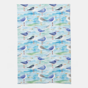Coastal Sandpiper Shoreline Pattern (3) Kitchen Towel