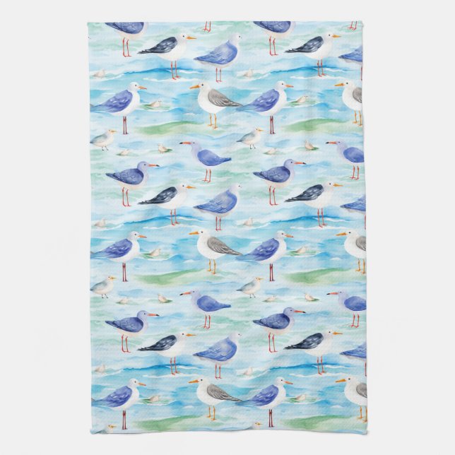 Coastal Sandpiper Shoreline Pattern (3) Kitchen Towel (Vertical)