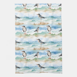Coastal Sandpiper Shoreline Pattern (4) Kitchen Towel