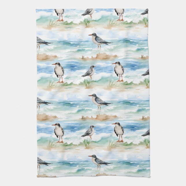 Coastal Sandpiper Shoreline Pattern (4) Kitchen Towel (Vertical)