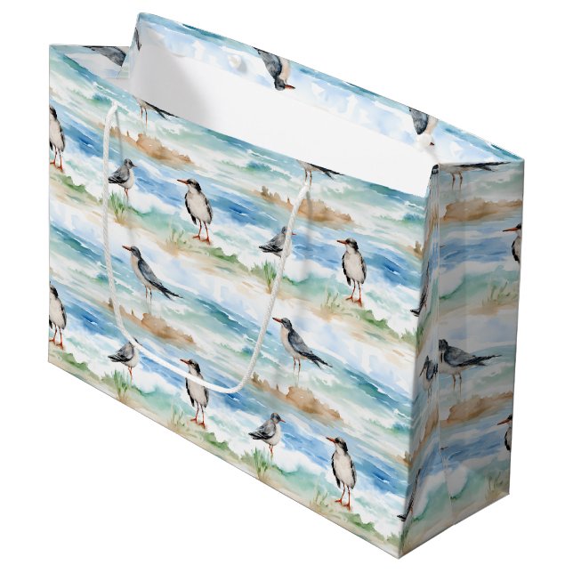 Coastal Sandpiper Shoreline Pattern (4) Large Gift Bag (Front Angled)