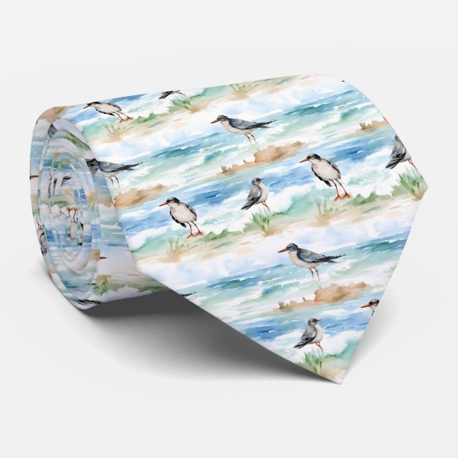 Coastal Sandpiper Shoreline Pattern (4) Neck Tie (Rolled)