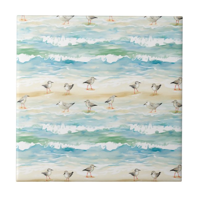 Coastal Sandpiper Shoreline Pattern (5) Ceramic Tile (Front)