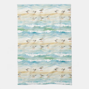 Coastal Sandpiper Shoreline Pattern (5) Kitchen Towel