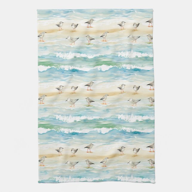 Coastal Sandpiper Shoreline Pattern (5) Kitchen Towel (Vertical)