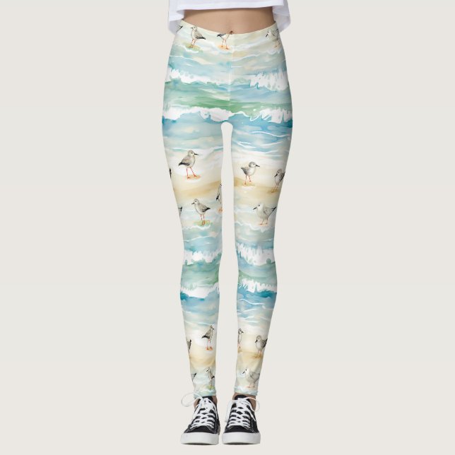 Coastal Sandpiper Shoreline Pattern (5) Leggings (Front)