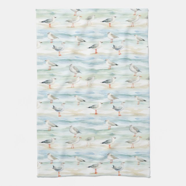 Coastal Sandpiper Shoreline Pattern (6) Kitchen Towel (Vertical)