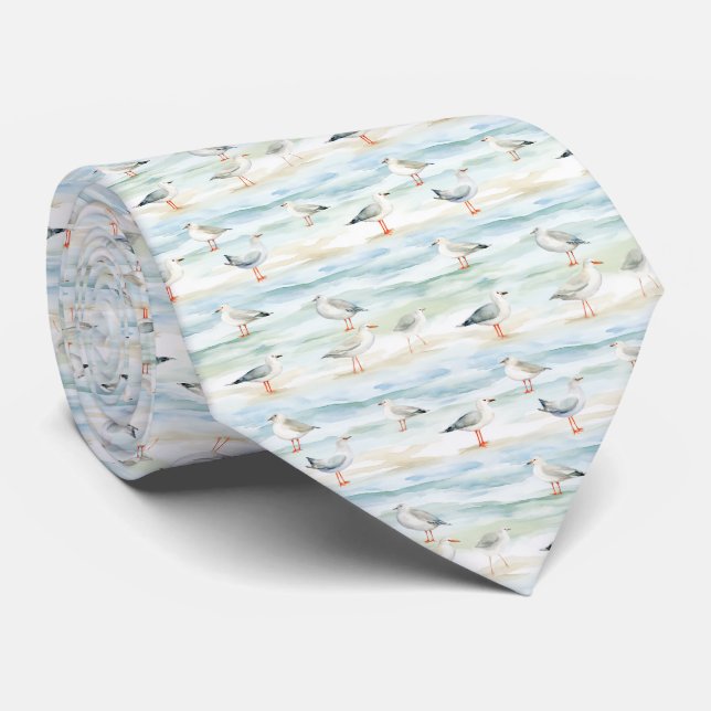 Coastal Sandpiper Shoreline Pattern (6) Neck Tie (Rolled)