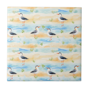 Coastal Sandpiper Shoreline Pattern (7) Ceramic Tile