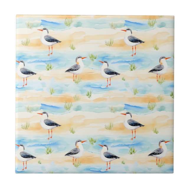 Coastal Sandpiper Shoreline Pattern (7) Ceramic Tile (Front)