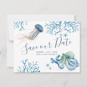 Coastal Save the Date with Watercolor Sea