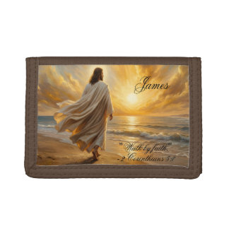 Coastal Scene Christ Walking Along The Shoreline Trifold Wallet