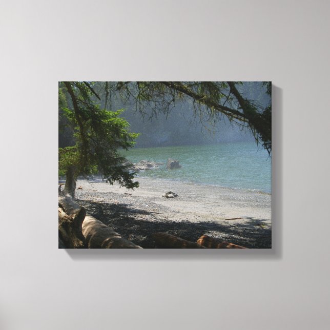 Coastal scene, misty beach, seashore, beautiful canvas print (Front)