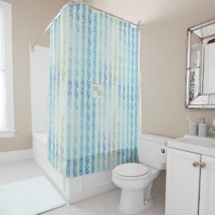 Coastal Sea and Sand Tribe Pattern Monogram Shower Curtain