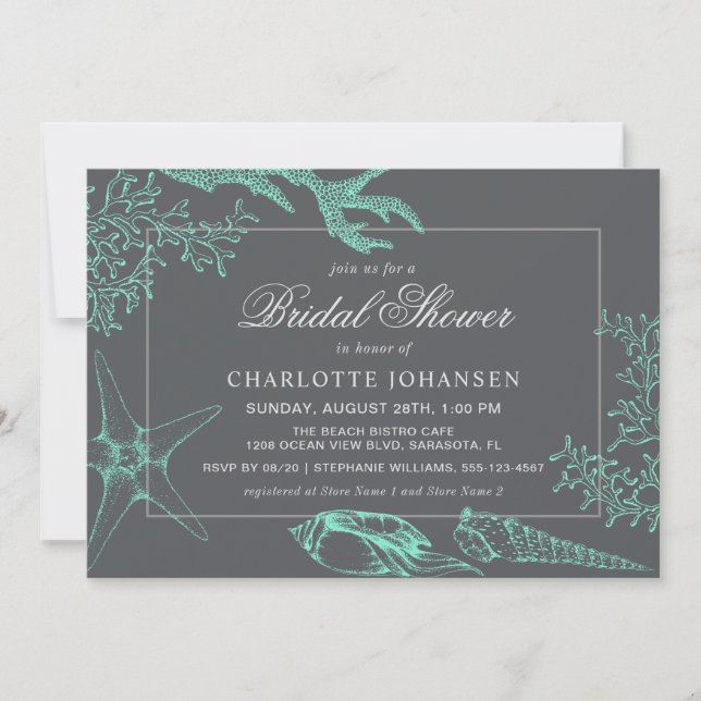 Coastal Sea Coral Nautical Theme Bridal Shower Invitation (Front)
