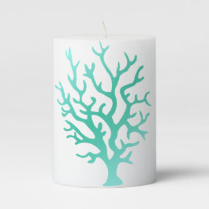 Coastal Sea Green Gradient Corals & White Pillar Candle