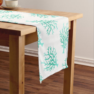 Coastal Sea Green Gradient Corals & White Short Table Runner