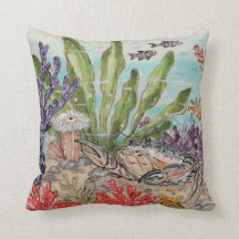 Coastal Sea Life Aqua Green Coral Crab Fish Ocean