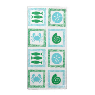 Coastal Sea Life Greek Key Beach Wedding Cloth Napkin