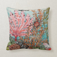 Coastal Sea Life Pink Aqua Coral Crab Shell Fish