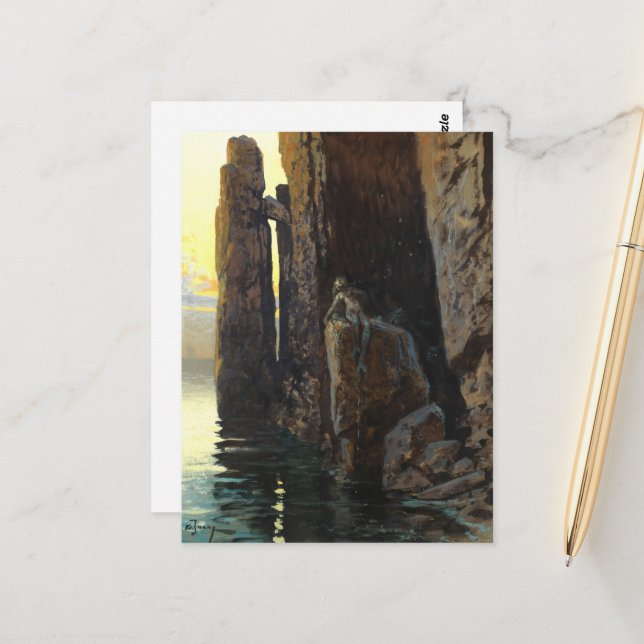 Coastal Sea Mermaid Girl Bare & Lurking Desires Postcard (Front/Back In Situ)