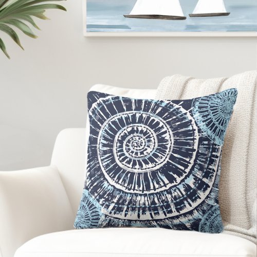 Coastal Sea Shell Blue White Throw Pillow