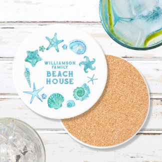 Coastal Sea Shells and Starfish Beach House Coaster