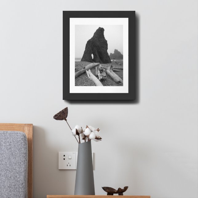 Coastal Sea Stacks Black and White Photography Framed Art (Bedside)