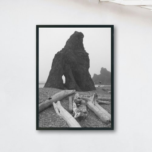 Coastal Sea Stacks Black and White Photography Poster