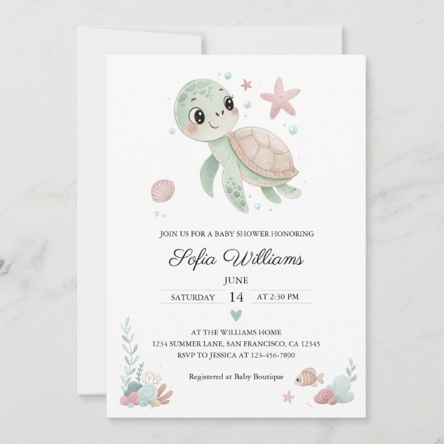 Coastal Sea Turtle Baby Shower Invitation (Front)
