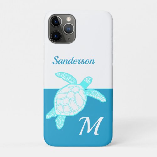Coastal Sea Turtle  Blue Teal White  iPhone 11 Pro Case