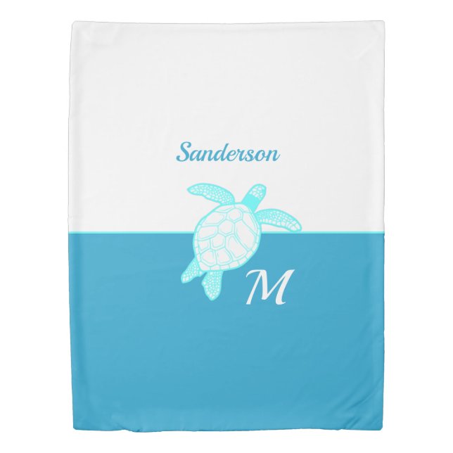 Coastal Sea Turtle  Blue Teal White   Duvet Cover (Front)