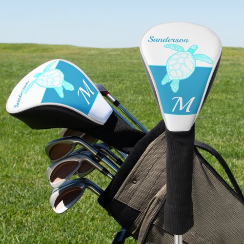 Coastal Sea Turtle  Blue Teal White  Golf Head Cover