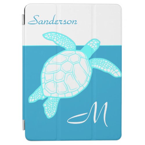 Coastal Sea Turtle  Blue Teal White iPad Air Cover