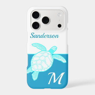 Coastal Sea Turtle Blue Teal White iPhone 17 Pro Case