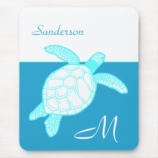 Coastal Sea Turtle  Blue Teal White Mouse Pad (Front)