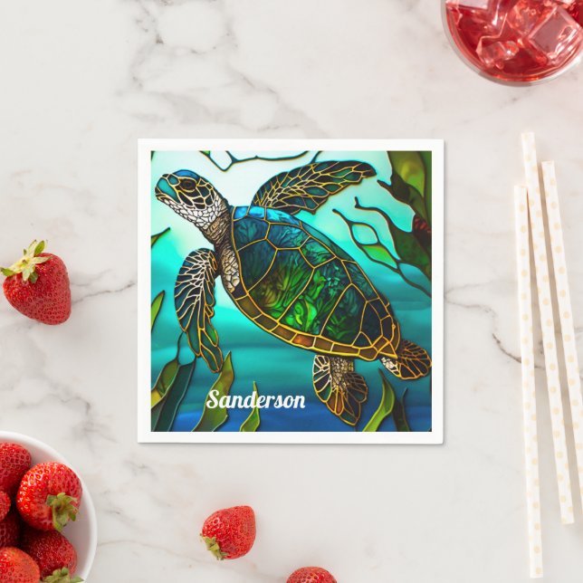  Coastal Sea Turtle Tropical Teal Blue Green  Napkins (Insitu)