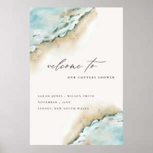 Coastal Sea Wave Sand Beach Couples Shower Welcome Poster