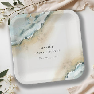 Coastal Sea Wave Sand Beach Nautical Bridal Shower Paper Plates