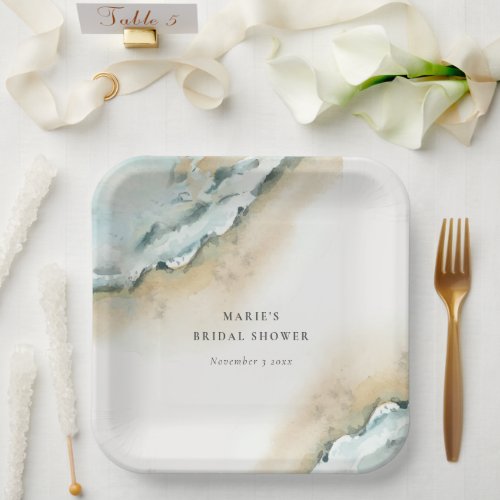 Coastal Sea Wave Sand Beach Nautical Bridal Shower Paper Plates