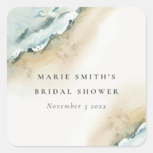 Coastal Sea Wave Sand Beach Nautical Bridal Shower Square Sticker