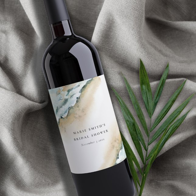 Coastal Sea Wave Sand Beach Nautical Bridal Shower Wine Label (Creator Uploaded)