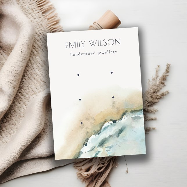 Coastal Sea Waves Sand Beach 3 Earring Display Business Card (Creator Uploaded)