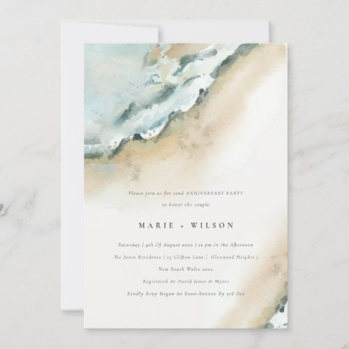 Coastal Sea Waves Sand Beach Any Year Anniversary Invitation