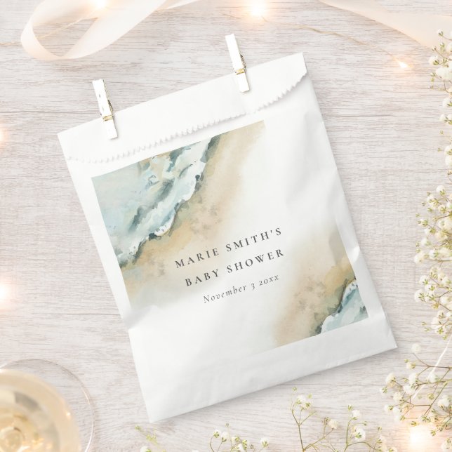 Coastal Sea Waves Sand Beach Nautical Baby Shower Favor Bag (Clipped)