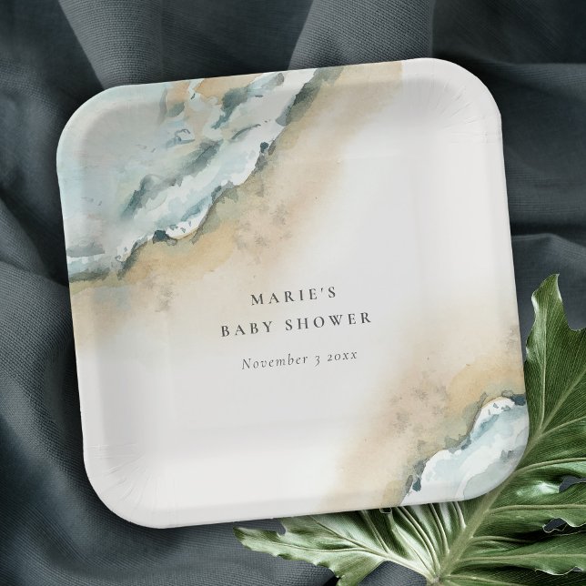 Coastal Sea Waves Sand Beach Nautical Baby Shower Paper Plates (Creator Uploaded)