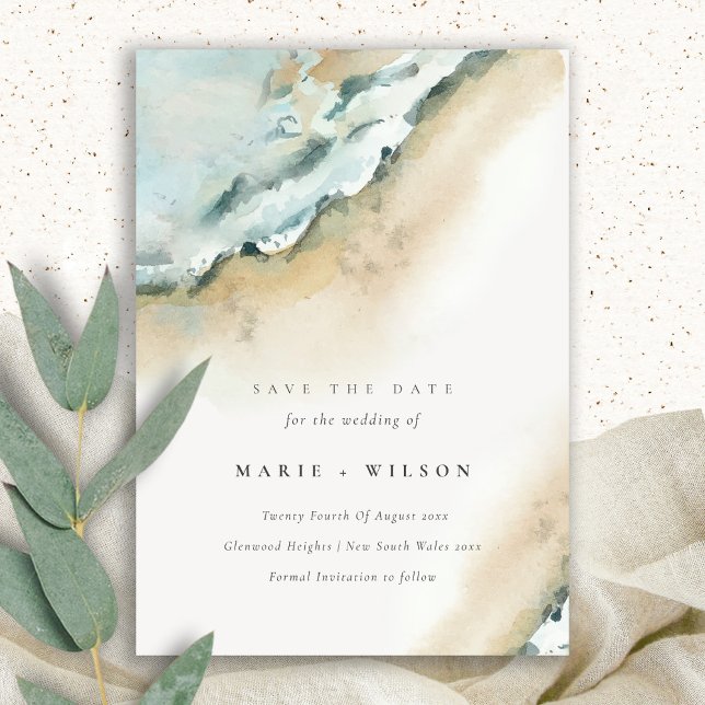 Coastal Sea Waves Sand Beach Save The Date Invitation (Creator Uploaded)